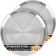 13½ Inch Pizza Pan for Oven Set of 2, Non-Stick Large round Stainless Steel Pizz