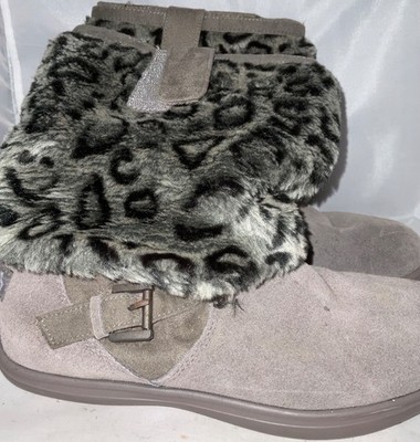 Cheeks Incline Motion Technology Gray Leopard Faux Fur Boots Womens Size 8.5