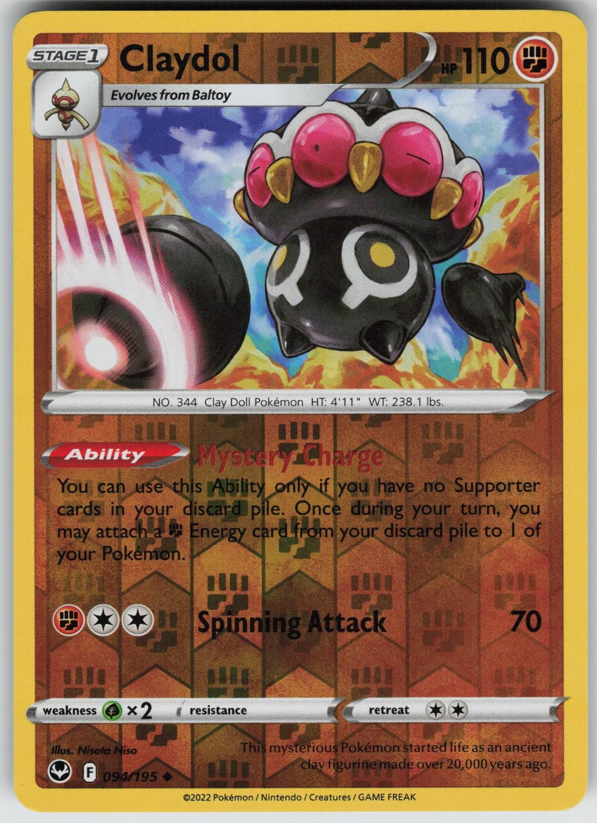 Claydol 094/195 Uncommon Silver Tempest Pokemon Reverse Holo Near Mint