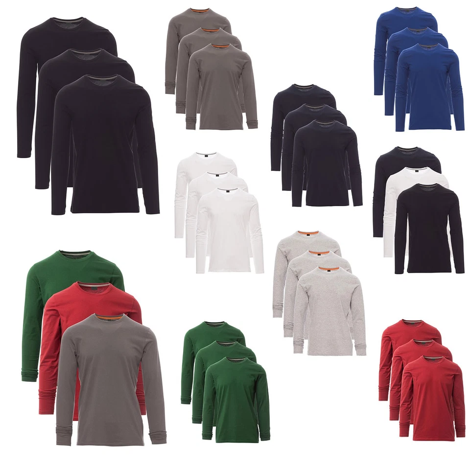 Herren Langarm Shirt 3er Pack Set Longsleeve T-Shirt Sweatshirt Rundhals Basic - Bild 1 von 1