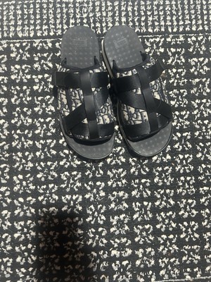 Dior Men Alpha Sandal Beige Black Oblique Jacquard Logo Slide