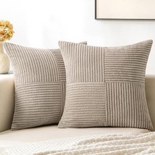 Corduroy Pillow Covers Pack of 2 Boho 18" x 18" Pack of 2 Light Brown