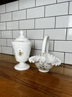 Vintage Fenton Milk Glass Candy Dishes Painted With Floral Designs Set Of 2