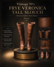 Vintage 70 sFRYE VERONICA TALL SLOUCH Brown Leather Moto Boots Women Sz-8.5