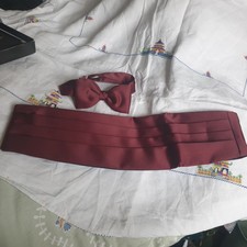 Vtg 80s 90s Cummerbund  Bow Tie Debenhams Burgundy