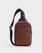 Coach Racer Sling Pack Backpack Bag in Silver/Vintage Brown Pebble Leather NWT