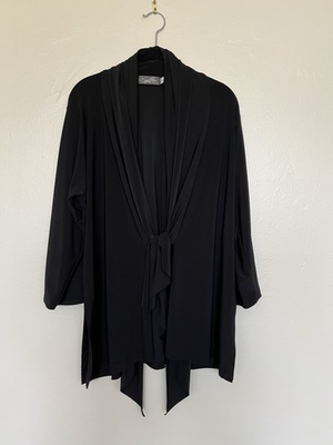#ad Sympli Womens 12 Tie Front Waterfall Cardigan Black Liquid Knit Travel Friendly $24.95