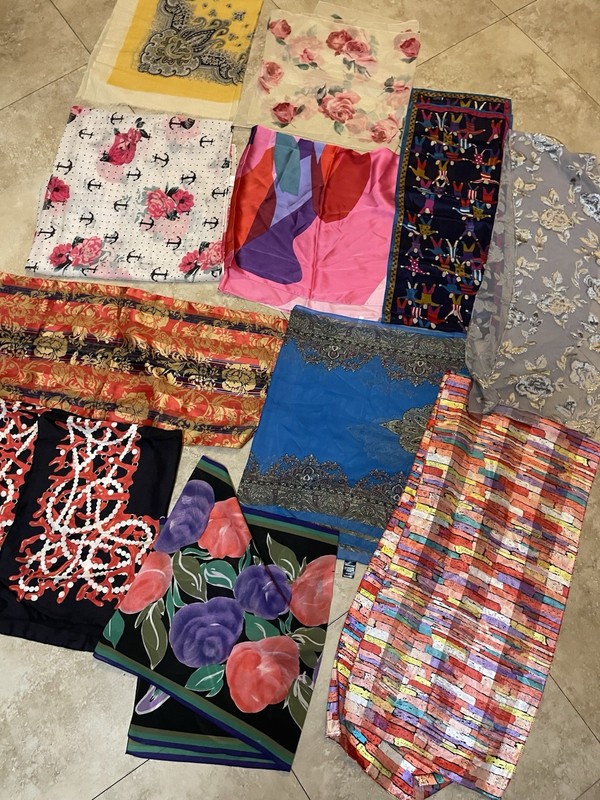 Vintage Scarf Lot Of 11 Various Colorful Vibrant Patterns
