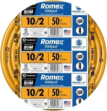 Southwire Romex Brand Simpull Solid Indoor 10/2 W/G NMB Cable 50ft coil - SW#