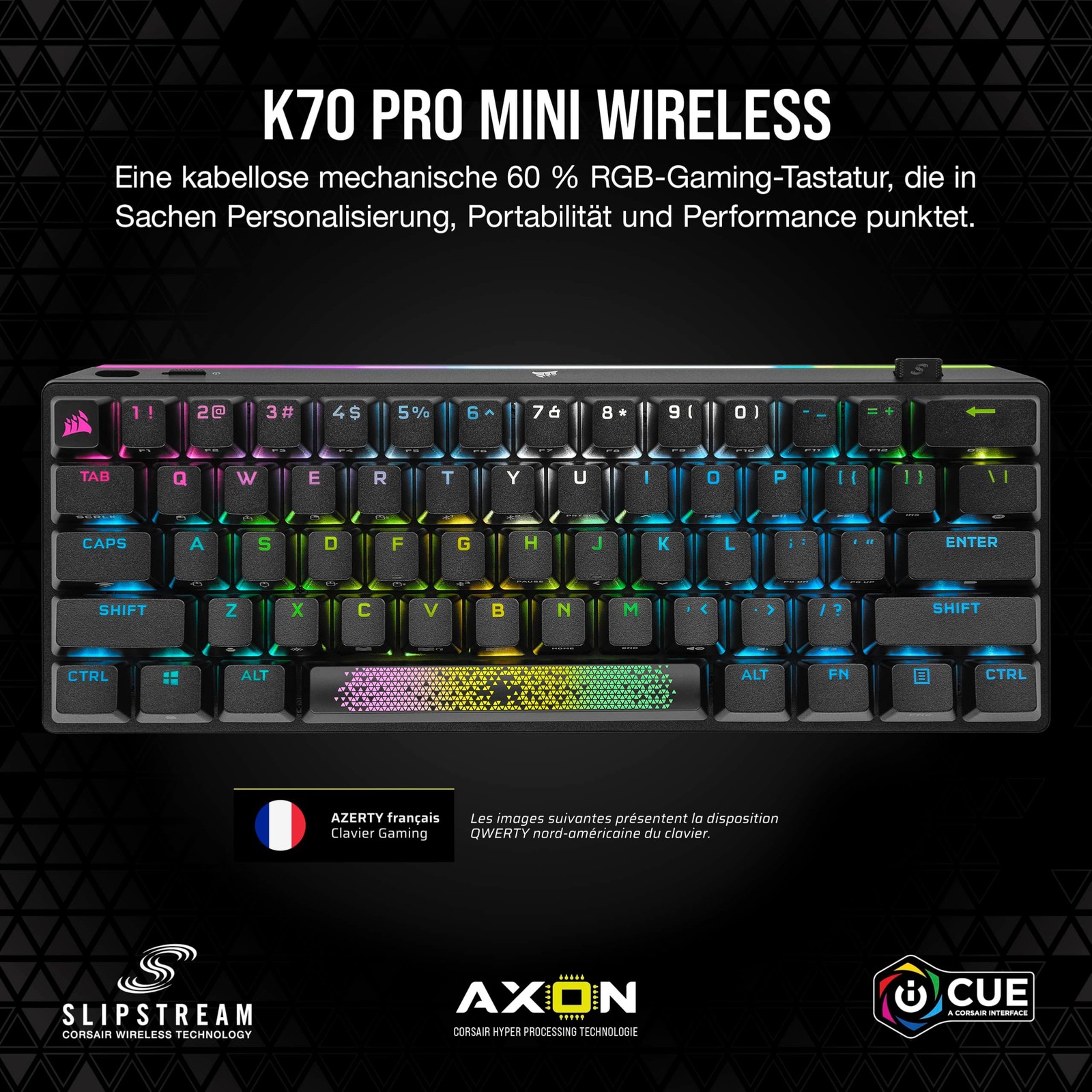 Clavier mécanique K70 Pro Mini Wireless ultra-rapide à switchs Cherry MX interchangeables - 2