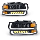 Fits 1999-2002 Silverado 00-06 Tahoe Black Projector Headlights+LED Bumper Lamps