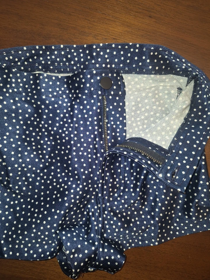 NUEVO CON ETIQUETAS Pantalones de Discoteca Vintage Originales Hechos en Estados Unidos Ropa Americana Azul Marino Manchas Blancas S Foto 3 de 4