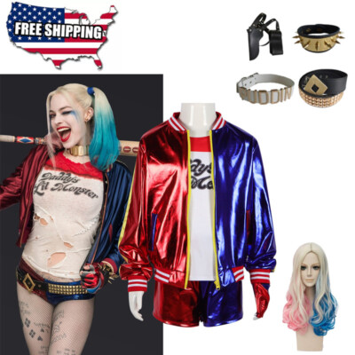 Harley Quinn Suicide Squad Valued Completed Costume Cosplay Wig Glove Halloween