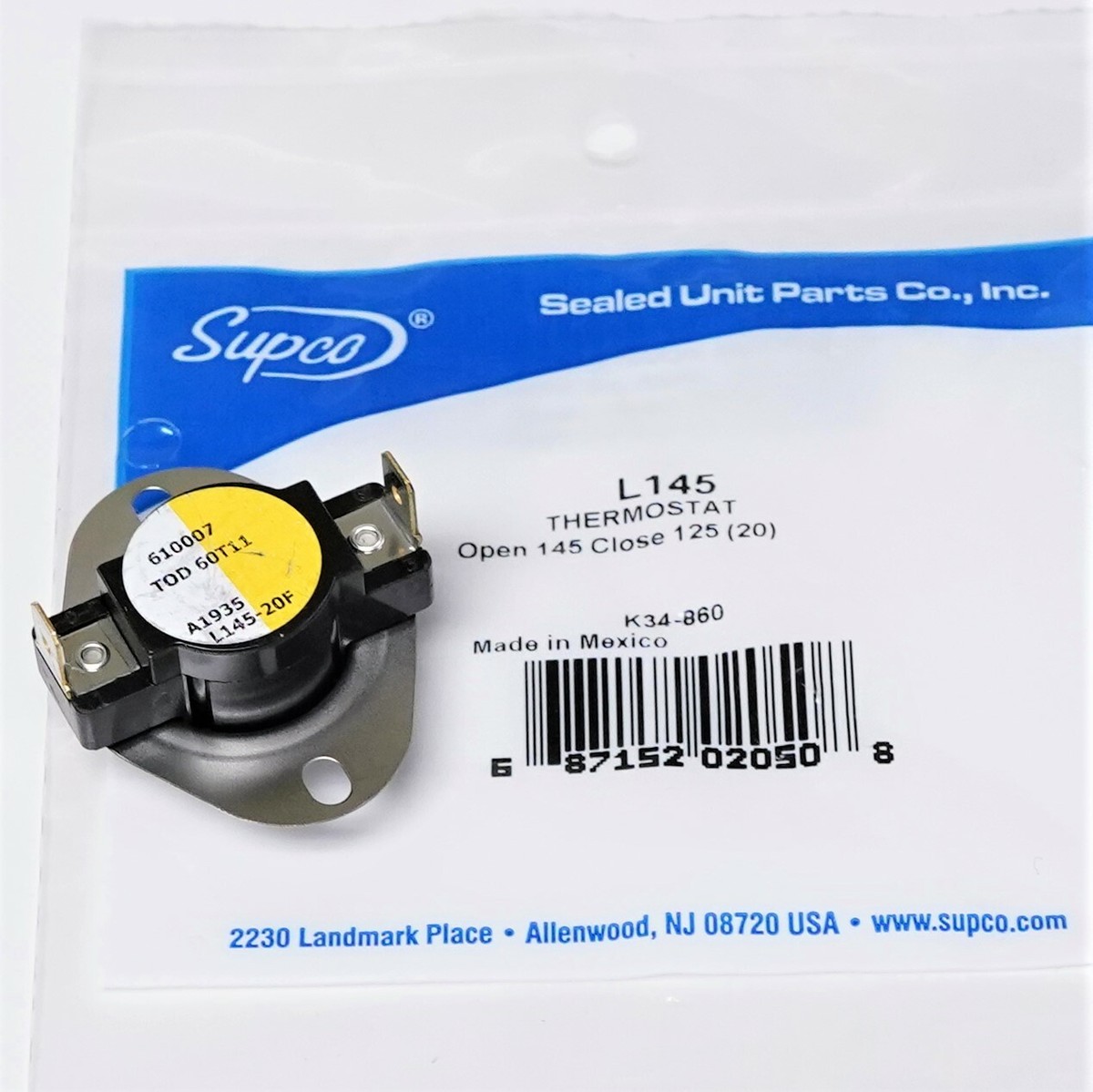 Supco L145-20 Heater Limit Thermostat Thermodisc Open On Rise | eBay