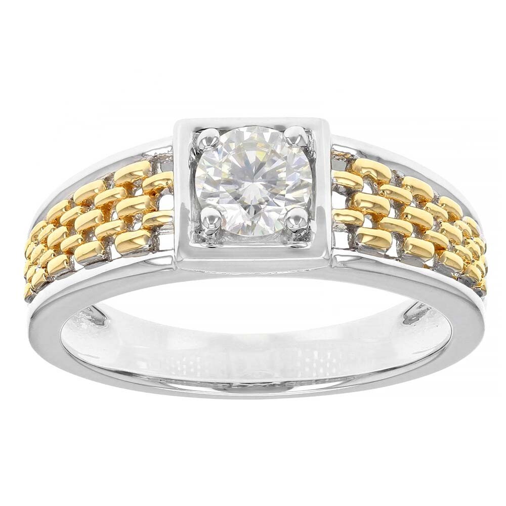 0.80 Ct D/FL Moissanite 14K Two-Tone Gold Plated Solitaire Engagement Men's Ring