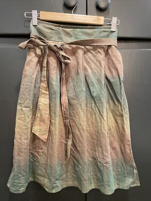 Theory Women’s Skirt Green Ikat Tie-dye Full Wrap Cotton Skirt Size