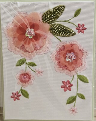 Papyrus Quality Mother's Day 3D Flower Embroidery on Fabric w/ Gems Large Card 