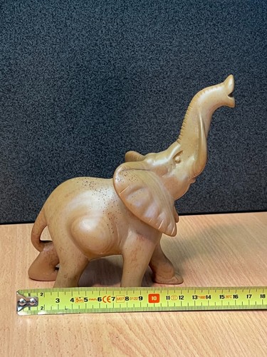 Hand Carved Polished Stone Trunk Up Elephant Figurine Made in Kenya Solid Heavy - Picture 7 of 8