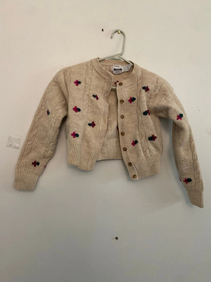 Cárdigan recortado de lana para mujer Moods By Krizia suéter bordado flor crema M Foto 2 de 4