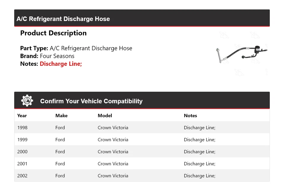 For 1998-2002 Ford Crown Victoria A/C Refrigerant Discharge Hose 4 Seasons 1999 - Image 2 of 4