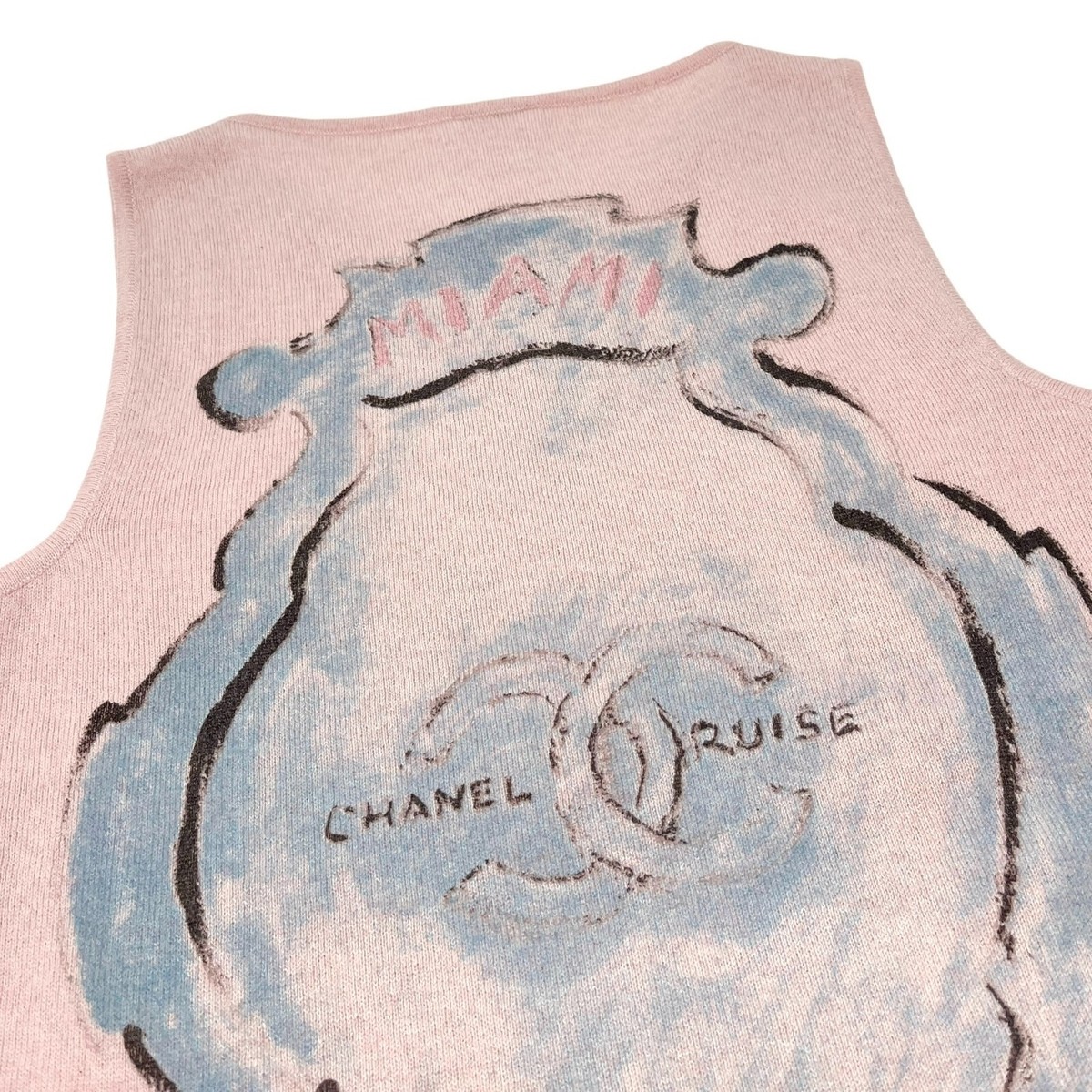 CHANEL Vintage 09C CC Mark Logo Heart Knit Tank Top #34 Pink
