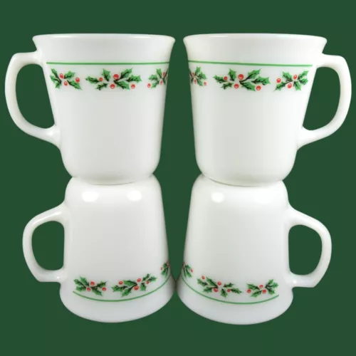 4 Corning Corelle Pyrex Holly Days Coffee Mugs 8 Ounce Retired Pattern 1985