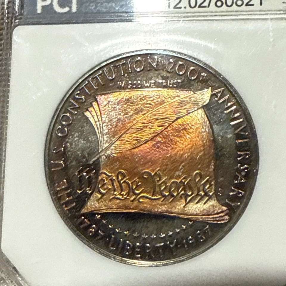 1987-S $1 Constitution Commemorative Silver One Dollar PR70 DCAM !!TONED!! - Image 2 of 4