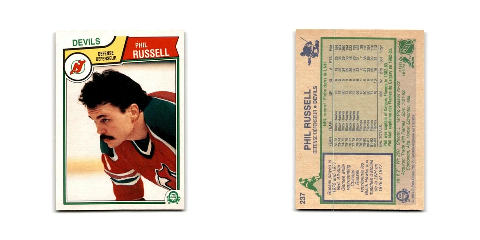 1983 O-Pee-Chee Phil Russell New Jersey Devils #237 - Image 3 of 3