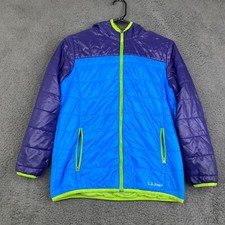 LL Bean Kids' PrimaLoft Packaway Hooded Jacket, Colorblock Coat Sz Large 14-16
