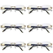 6PK Mens Diamond Shape Rimless Blue Light Blocking Reading Glasses Metal Readers