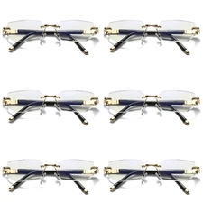 6PK Mens Diamond Shape Rimless Blue Light Blocking Reading Glasses Metal Readers