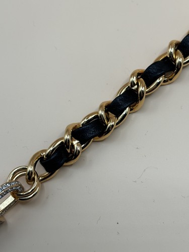 JUICY COUTURE CHAIN & BLACK LEATHER INCERT BRACELET RHINESTONE LOCK & KEY CLASP - Picture 8 of 15