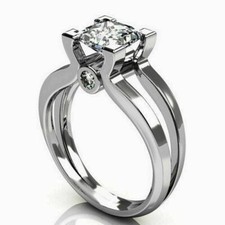 2 Kt Princess Solitär Diamant Verlobungsring Hochzeit Damen Ring Weißgold-Finish