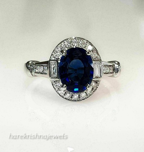925 Sterling Silver 2.78CT Oval Cut Real Blue Sapphire Vintage Halo Ring
