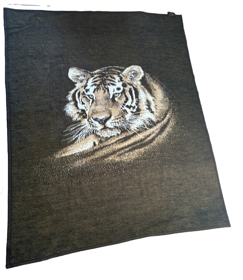 Vintage Biederlack Tiger Blanket 185cm x 132cm Reversible Acrylic