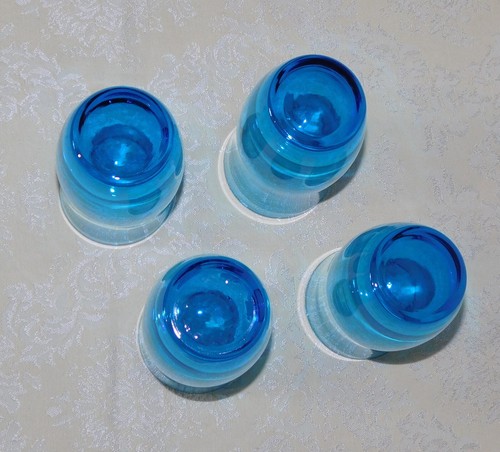 Aqua Blue Vintage Set of 4 Drinking Glasses Blown Glass Tumblers Thick Base - Picture 8 of 10