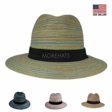 Multi Striped Fedora Ribbon Belt Trim Trilby Summer Beach Sun Straw Panama Hat