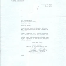 1941 Stinson Aircraft Letterhead Vultee Wayne MI Propeller Spinner Aviation WWII