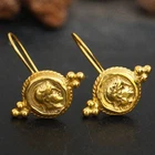 Granulated Alexander Coin Hook Gold Earrings 925 Silver Daily Women Gift Ideas