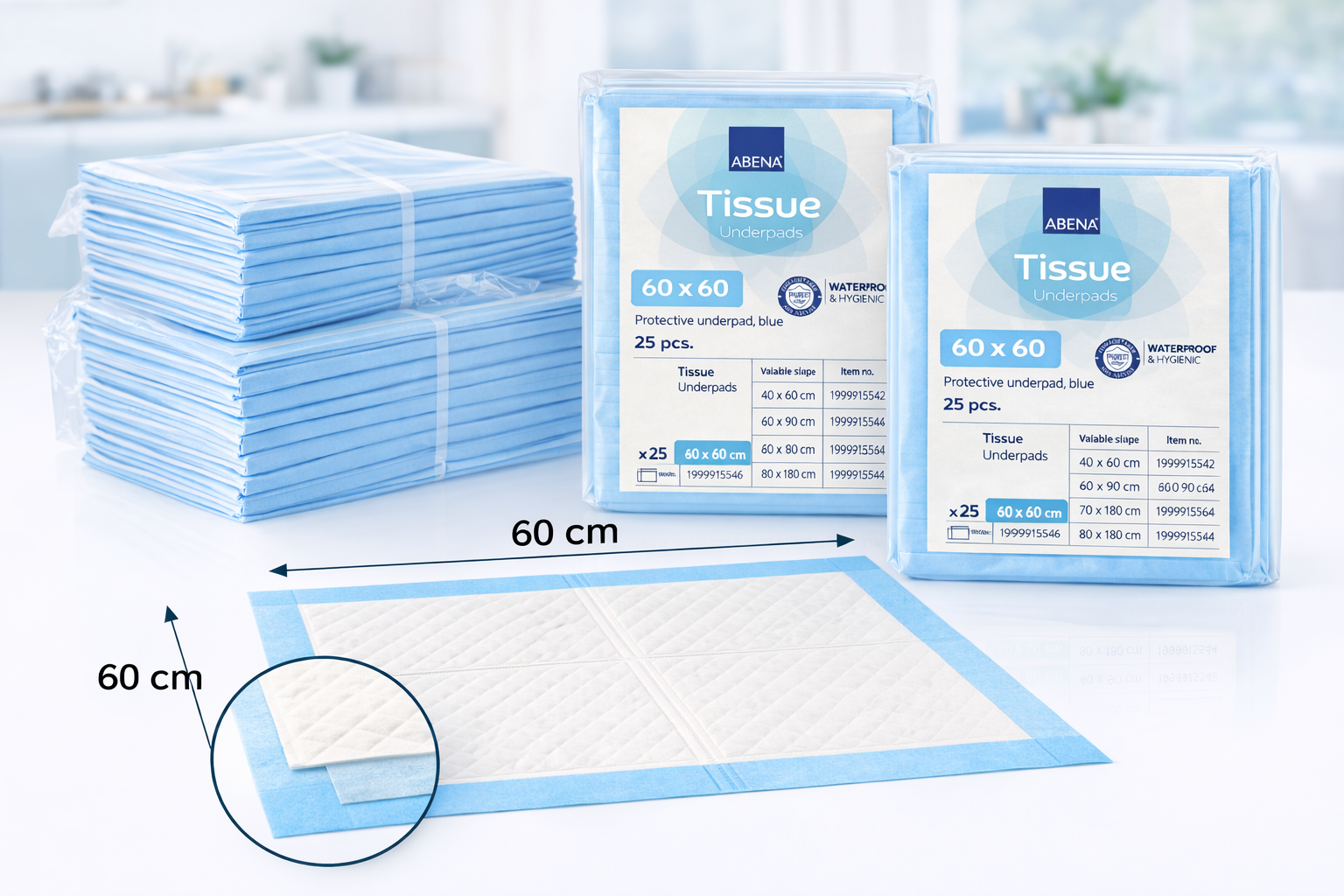 Disposable Incontinence Bed pads 60x60cm per 100 ABENA 6 ply Tissue Underpads
