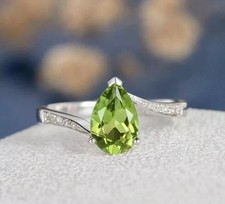 2CT Pear Lab Created Green Peridot Women's Wedding Ring 14K White Gold Plated