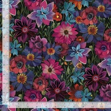Timeless Treasures Calico Cat CD4116 Black Forest Floral Cotton