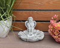 Frostfeste Steinfigur Engel Auf BlüTe Sitzend 12X16X16Cm Gartenfigur Steinguss