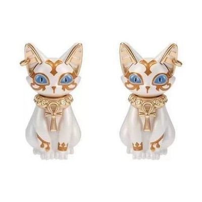 Cat Enamel Stud Earrings white Lobe Animals & Insects No Stone Pair