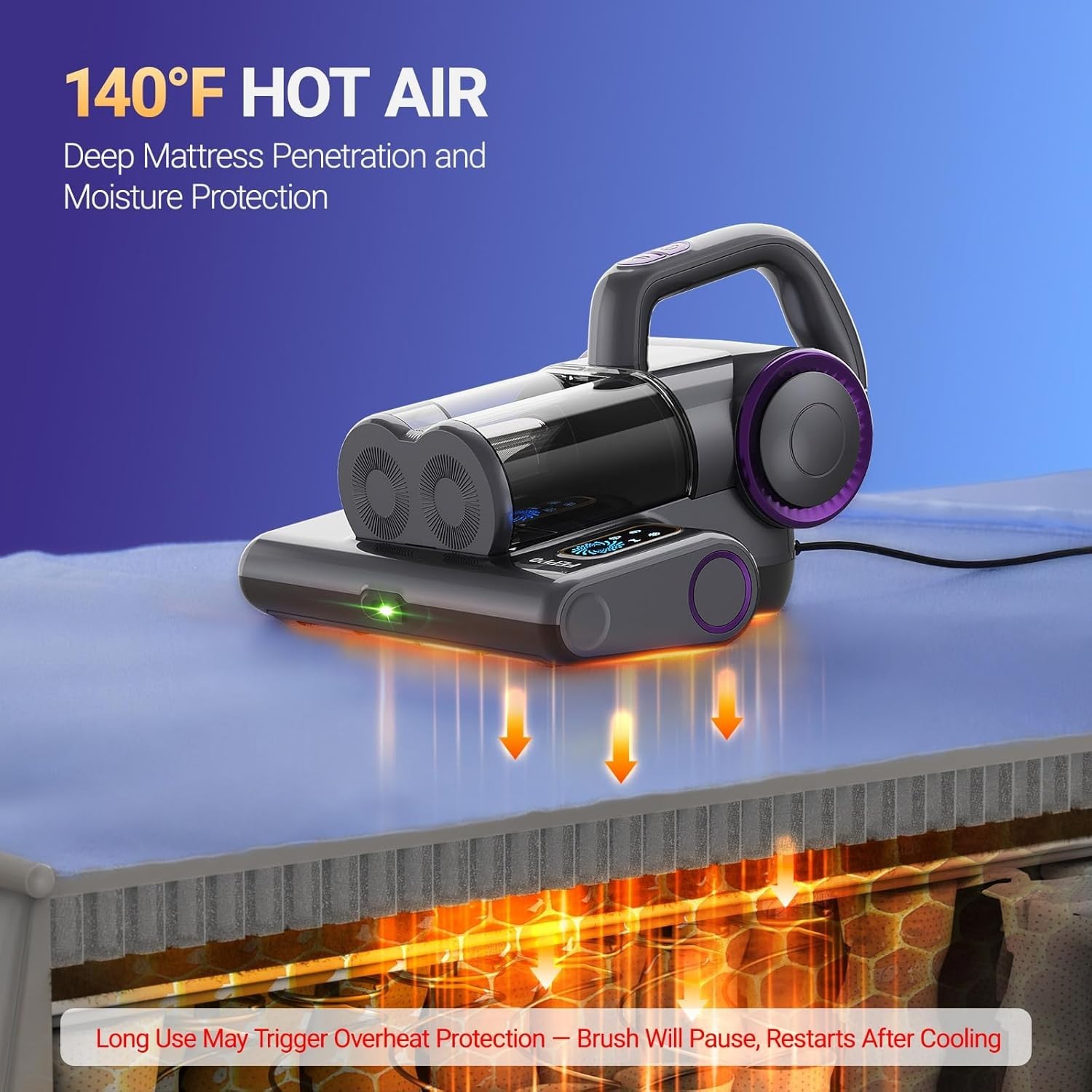 Corded Mattress Vacuum with Dual Dust Cup & Advanced Filtration Technology