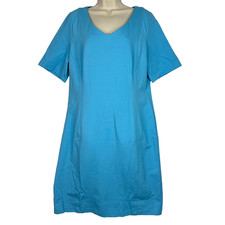 Talbots Sheath Dress Sz 14 Sky Blue Knee Length Ponte Knit Stretch Preppy Career