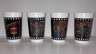 Set of 4 Vintage 1993 Burger King Last Action Hero Animated Motion Cups wSleeves