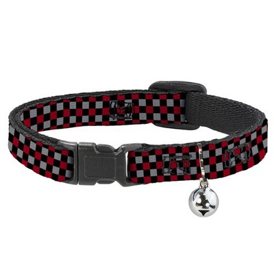 Cat Collar Breakaway with Bell Mini Checker Black/Gray/3 Red NARROW  (US IMPORT)