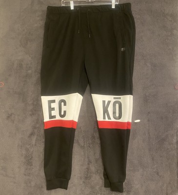 Vintage Ecko Mens Sweatpants Black 2XL Y2K Fleece Joggers Graphic Print Bottoms
