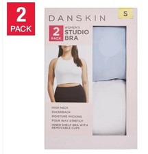 Danskin Womens Sports Bra White Light Blue Studio Moisture Wicking Stretch